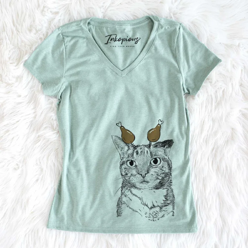 Thanksgiving Eleanor the Domestic Shorthair Cat - Women's V-neck Shirt-- Collared Crew Neck Turtle Neck Thanksgiving Eleanor the Domestic Shorthair Cat - Women's V-neck Shirt-- Collared Crew Neck Turtle Neck