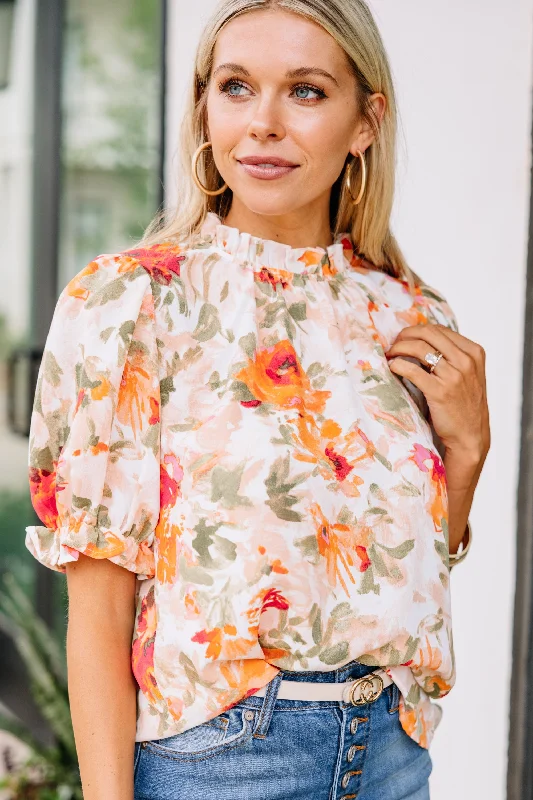 According To Me Peach Orange Floral Blouse Modern Work Blouse