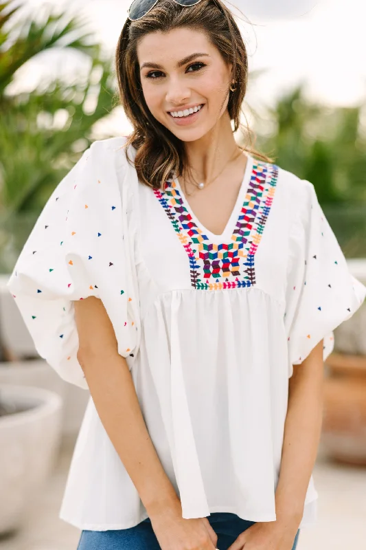 Tell Me More White Blouse Casual Relaxed Fit Blouse