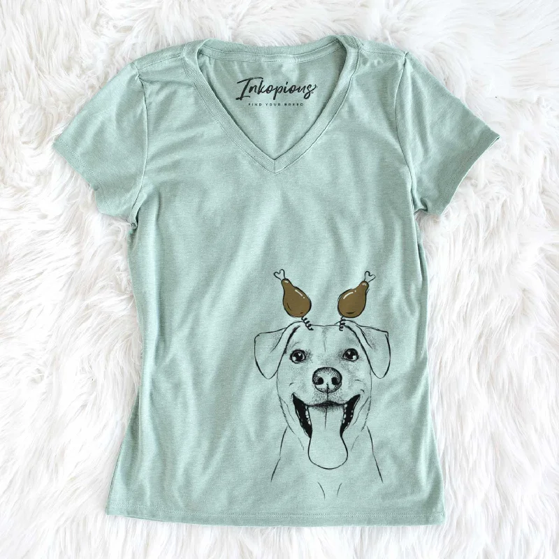 Thanksgiving Lily Estelle the Mixed Breed - Women's V-neck Shirt-- Iron Safe Non-Iron Wrinkle Free Thanksgiving Lily Estelle the Mixed Breed - Women's V-neck Shirt-- Iron Safe Non-Iron Wrinkle Free