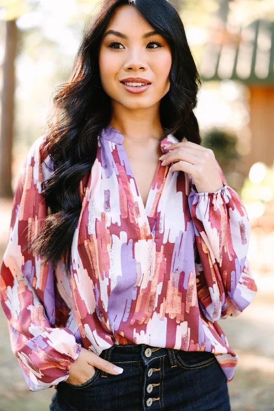 Say You Will Brown Abstract Blouse Delicate Bow Blouse