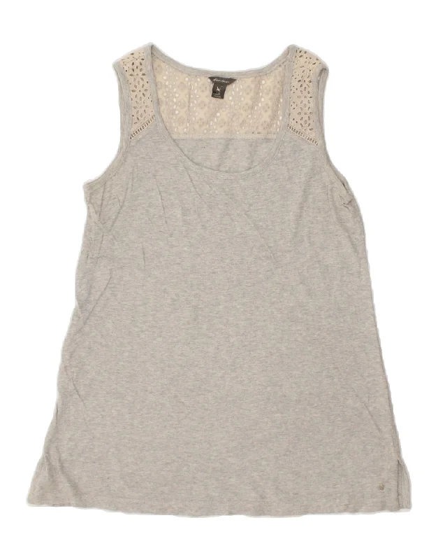 EDDIE BAUER Womens Sleeveless Blouse Top UK 8 Small Grey Side Tie Blouse
