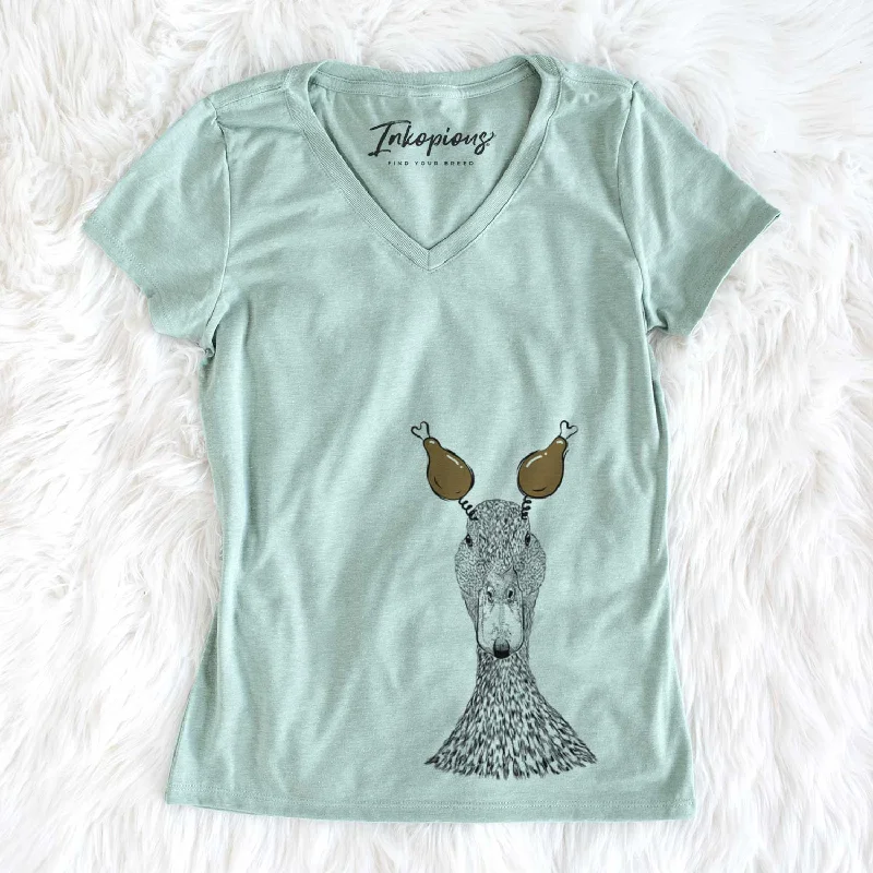 Thanksgiving Marge the Mallard Duck - Women's V-neck Shirt-- Zippered Front Buttoned Front Snap Front Thanksgiving Marge the Mallard Duck - Women's V-neck Shirt-- Zippered Front Buttoned Front Snap Front