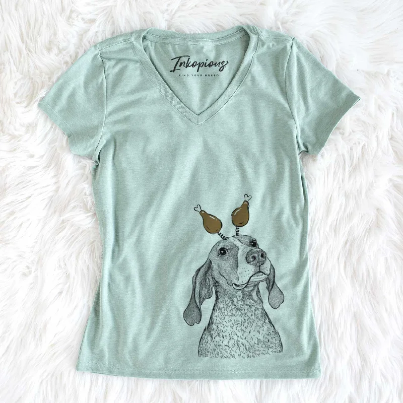 Thanksgiving Chester the Red Tick Coonhound - Women's V-neck Shirt-- Collared Crew Neck Turtle Neck Thanksgiving Chester the Red Tick Coonhound - Women's V-neck Shirt-- Collared Crew Neck Turtle Neck