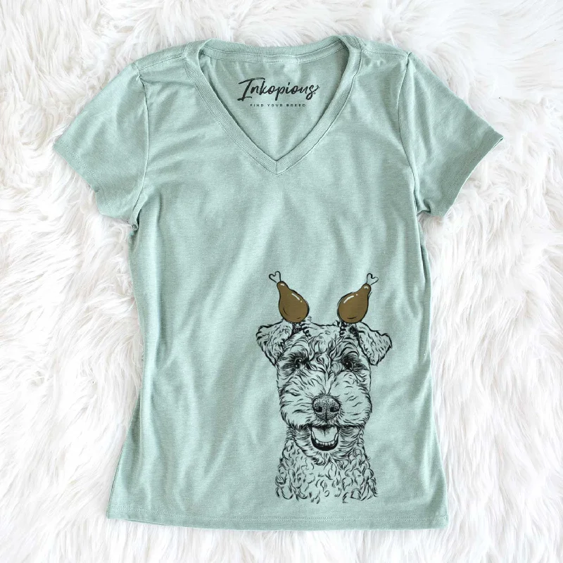 Thanksgiving Fintan the Irish Troodle - Women's V-neck Shirt-- Print Jacquard Patchwork Thanksgiving Fintan the Irish Troodle - Women's V-neck Shirt-- Print Jacquard Patchwork