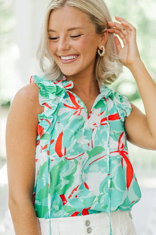 All Your Own Green Floral Blouse Feminine Ruffle Blouse
