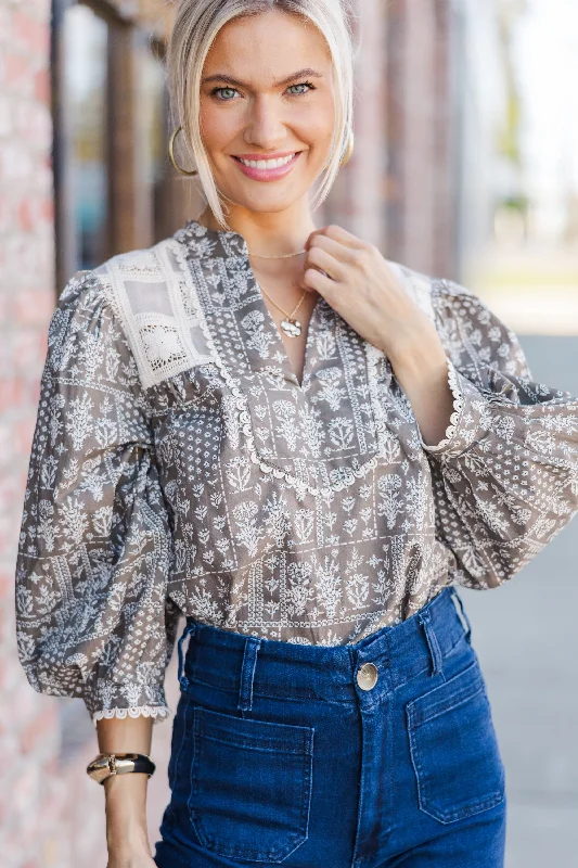 Help You Grow Mocha Brown Floral Blouse Versatile Layering Blouse