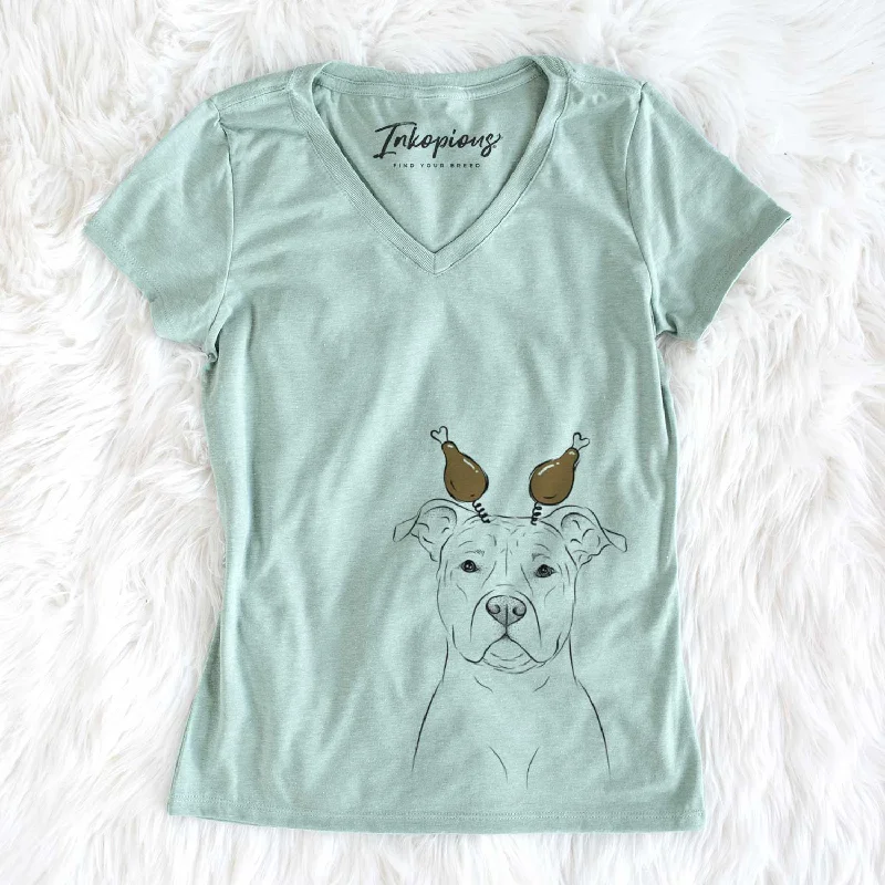 Thanksgiving Jethro the American Staffordshire Terrier - Women's V-neck Shirt-- V-Neck T-Shirt Long Sleeve Cotton Thanksgiving Jethro the American Staffordshire Terrier - Women's V-neck Shirt-- V-Neck T-Shirt Long Sleeve Cotton
