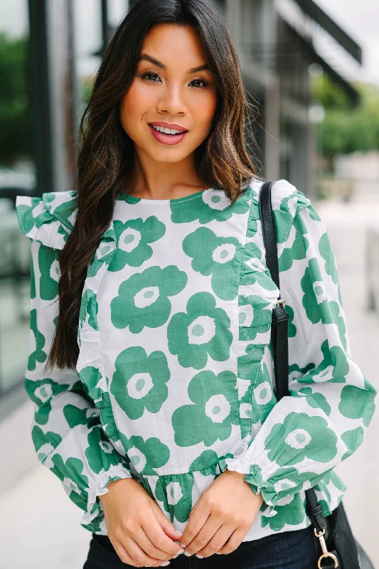 Take Your Chance Green Floral Blouse Delicate Pleat Blouse