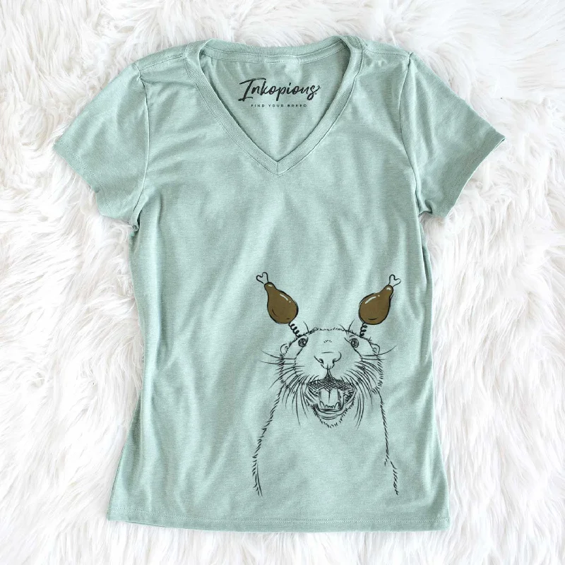 Thanksgiving Jasper the River Otter - Women's V-neck Shirt-- Plaid T-Shirt Polka Dot Checkered Thanksgiving Jasper the River Otter - Women's V-neck Shirt-- Plaid T-Shirt Polka Dot Checkered