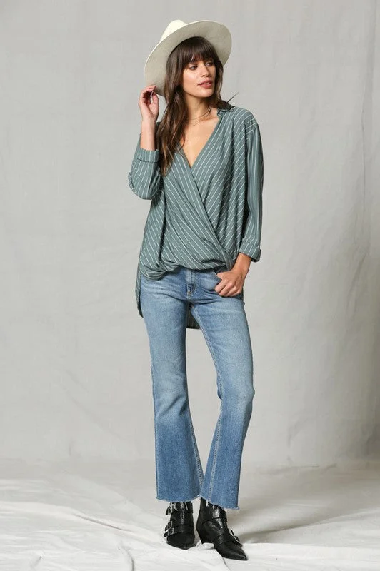 Striped V Neck Blouse Soft Pastel Blouse