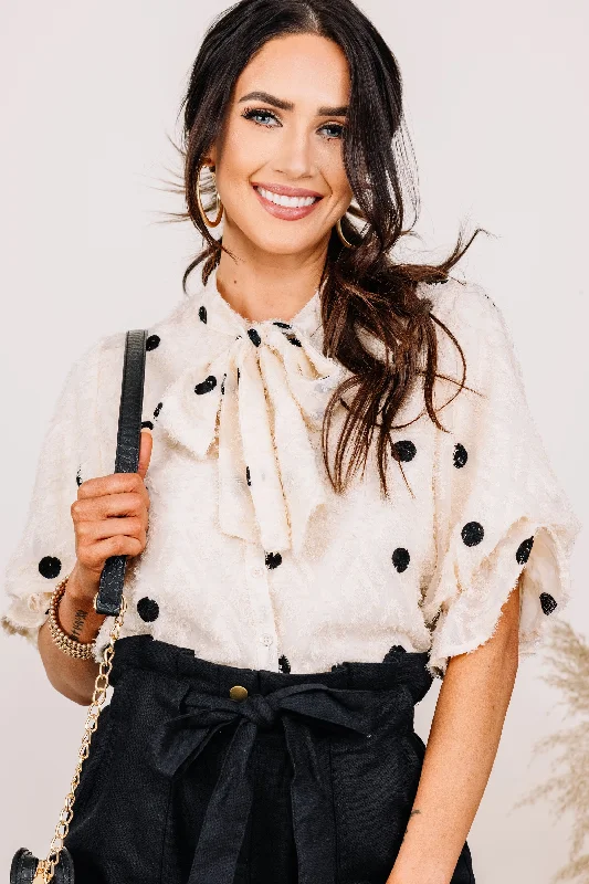THML Rely On You White Polka Dot Blouse Modern Oversized Blouse
