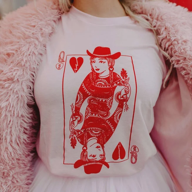 Queen Of Hearts Pink Shirt-- Fleece Nylon Spandex