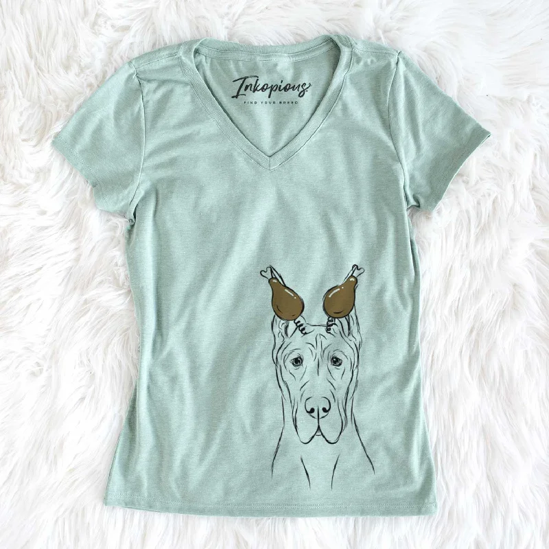 Thanksgiving Jude the Great Dane - Women's V-neck Shirt-- Front Pockets Side Pockets Patch Pockets Thanksgiving Jude the Great Dane - Women's V-neck Shirt-- Front Pockets Side Pockets Patch Pockets