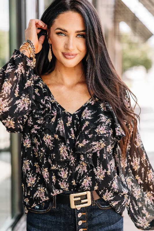 As Far As You Know Black Floral Blouse Cotton Casual Blouse
