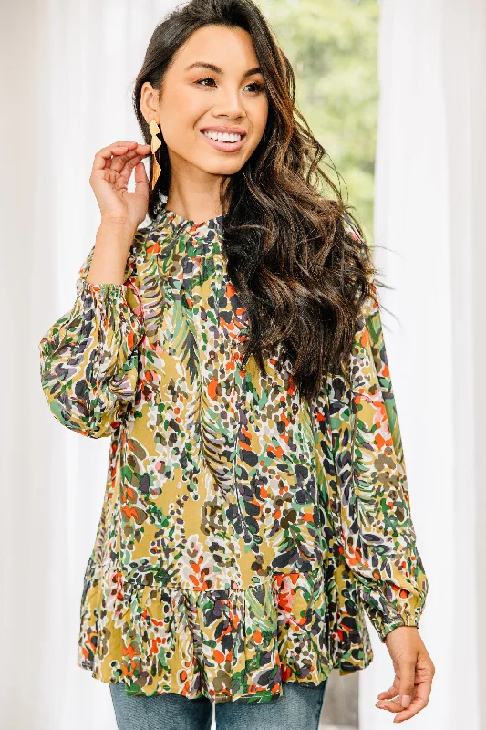 Just You Wait Light Moss Green Floral Ruffled Blouse Vintage Lace Blouse