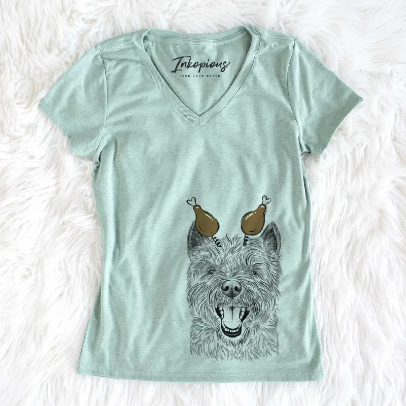 Thanksgiving Jeff the Cairn Terrier - Women's V-neck Shirt-- Ribbed T-Shirt High Neck Heavyweight Thanksgiving Jeff the Cairn Terrier - Women's V-neck Shirt-- Ribbed T-Shirt High Neck Heavyweight