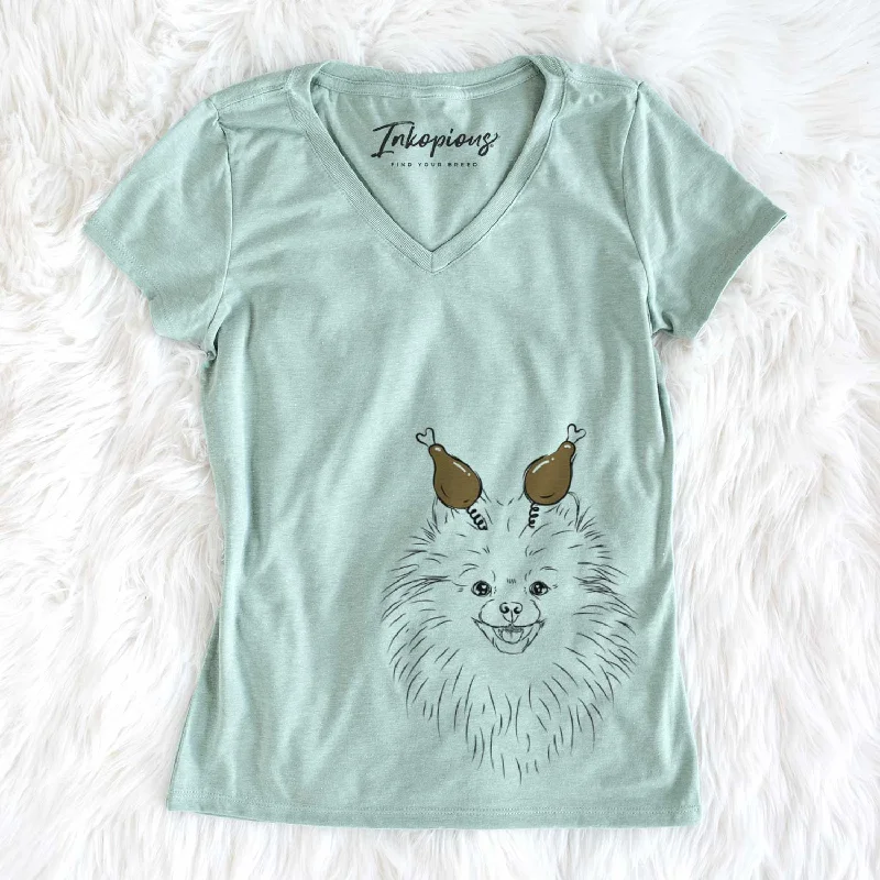 Thanksgiving Finn the Pomeranian - Women's V-neck Shirt-- Collared Crew Neck Turtle Neck Thanksgiving Finn the Pomeranian - Women's V-neck Shirt-- Collared Crew Neck Turtle Neck