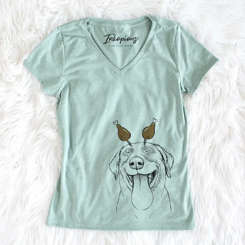 Thanksgiving Fig the Labrador Retriever - Women's V-neck Shirt-- Notch Collar Peter Pan Collar Cowl Neck Thanksgiving Fig the Labrador Retriever - Women's V-neck Shirt-- Notch Collar Peter Pan Collar Cowl Neck