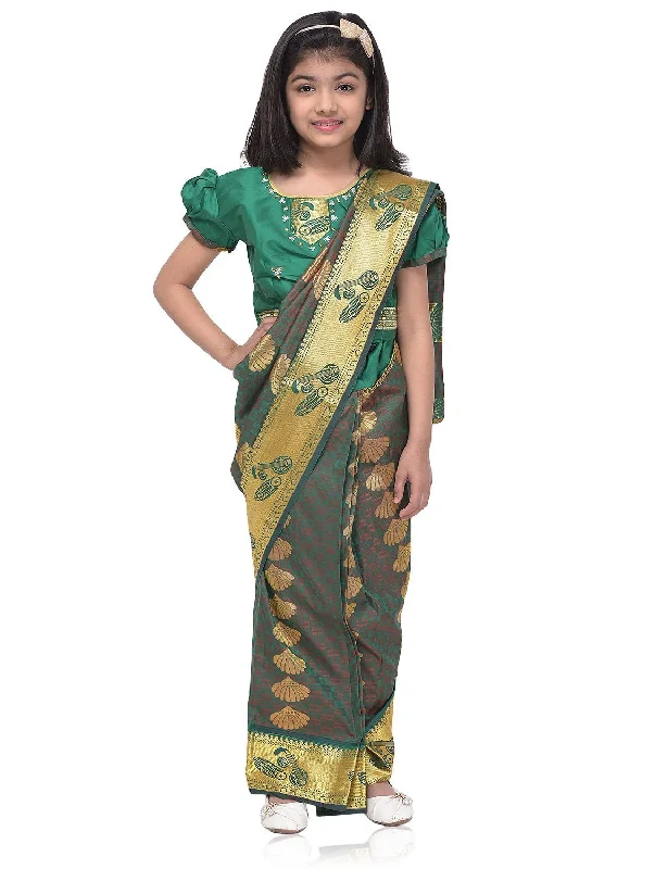 South Indian Ready to Wear Prestich  Festive Saree with Blouse For Girls Feminine Tie Blouse