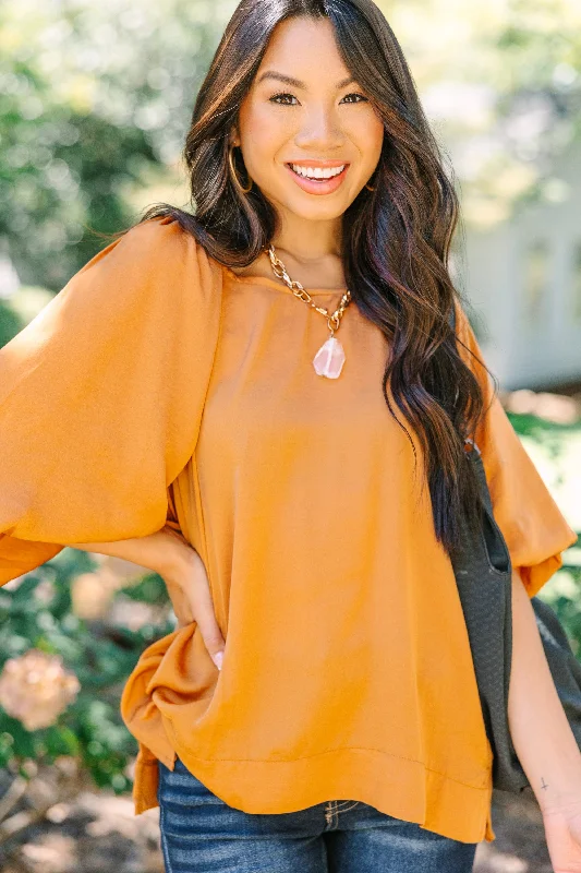 Point It Out Rust Orange Satin Blouse Boho Printed Blouse