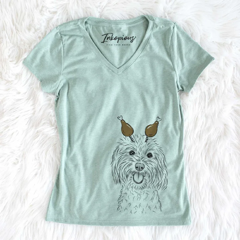 Thanksgiving Cuddles the Coton de Tulear - Women's V-neck Shirt -- Basic T-Shirt Crew Neck Short Sleeve Thanksgiving Cuddles the Coton de Tulear - Women's V-neck Shirt -- Basic T-Shirt Crew Neck Short Sleeve