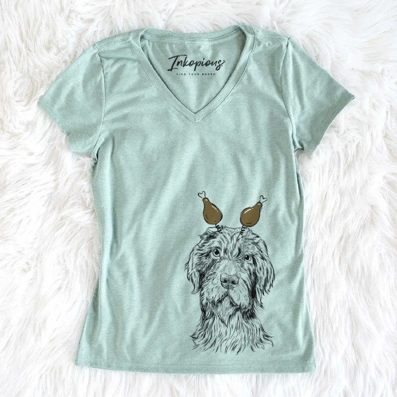Thanksgiving Doc Holliday the Pudelpointer - Women's V-neck Shirt-- Machine Wash Dry Clean Hand Wash
