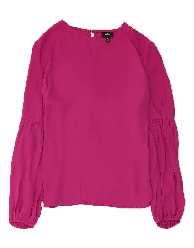 MOSSIMO Womens Long Sleeve Blouse Top UK 16 Large Pink Polyester Puff Sleeve Blouse