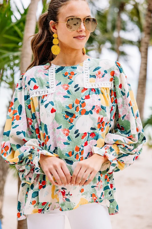 Keep Your Spirits Up Green Floral Blouse Loose Fit Blouse