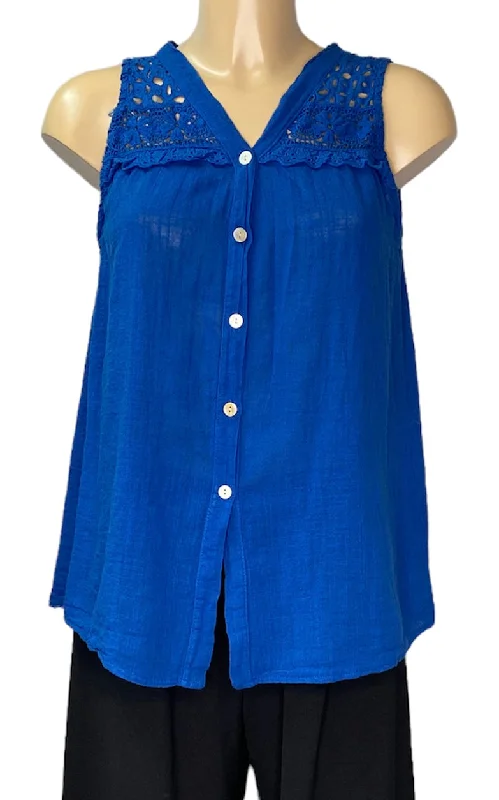Brooke Broderie Anglaise Cotton Sleeveless Blouse (2 Colours) Delicate Bow Blouse