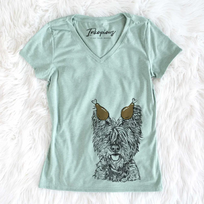 Thanksgiving McDuff the Cairn Terrier - Women's V-neck Shirt-- Anti-Shrink Durable Soft Thanksgiving McDuff the Cairn Terrier - Women's V-neck Shirt-- Anti-Shrink Durable Soft