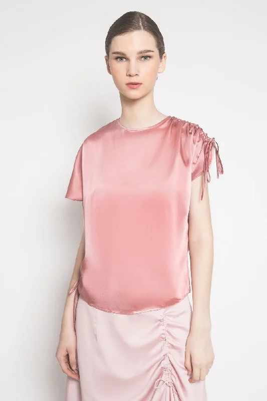 Drawstring Blouse in Dusty Pink Double Button Blouse