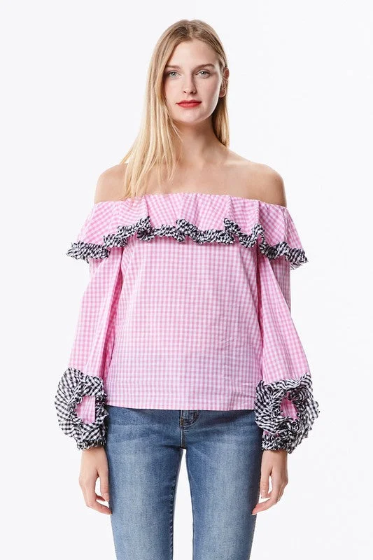 Off The Shoulder Gingham Blouse Smart Casual Blouse