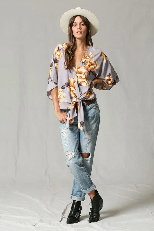 V Neck Floral Print Blouse Playful Puff Blouse