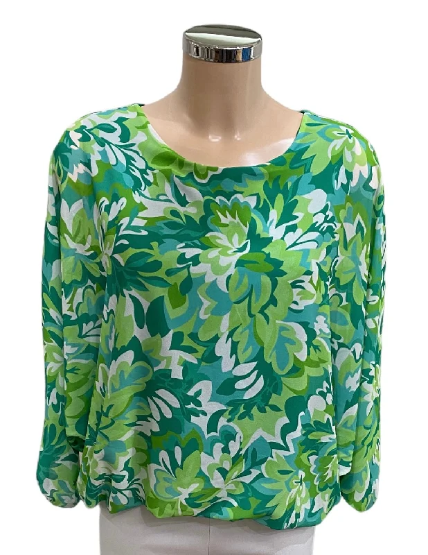 Abstract Green Leaf Print Chiffon Blouse Classic Striped Blouse
