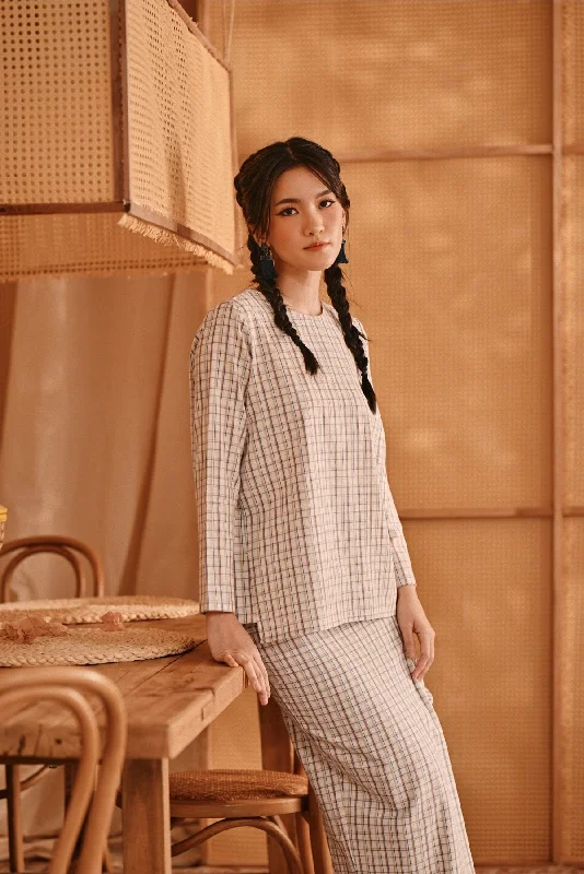 The Nest Women Back Pleated Blouse - Earth Checked Double-Layered Blouse