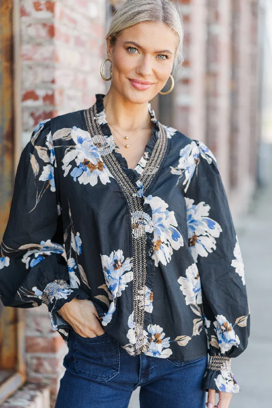 Take A Look Black Floral Blouse Sheer Mesh Blouse