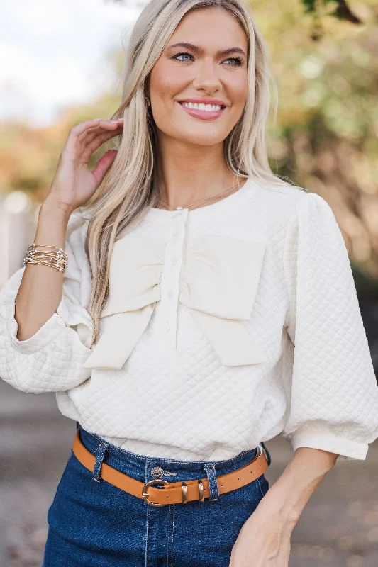 Free To Be Cream Textured Blouse Subtle Shimmer Blouse