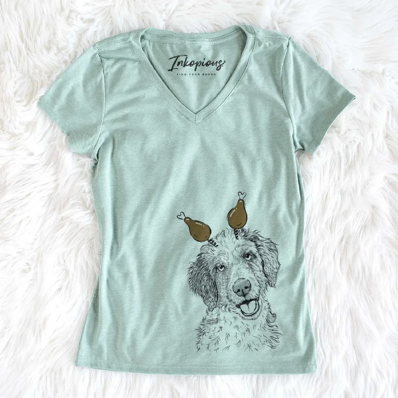 Thanksgiving Hoge the Aussiedoodle - Women's V-neck Shirt-- Terry Blend Velvet Blend Canvas Blend
