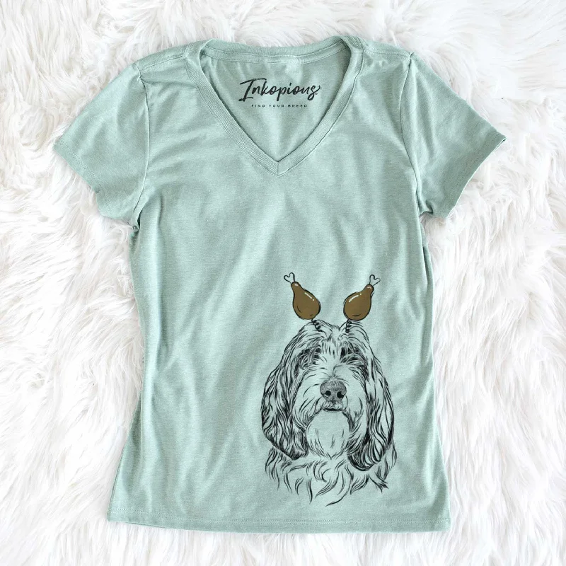 Thanksgiving Gerard the Petit Basset Griffon Vendeen - Women's V-neck Shirt-- Plaid T-Shirt Polka Dot Checkered Thanksgiving Gerard the Petit Basset Griffon Vendeen - Women's V-neck Shirt-- Plaid T-Shirt Polka Dot Checkered