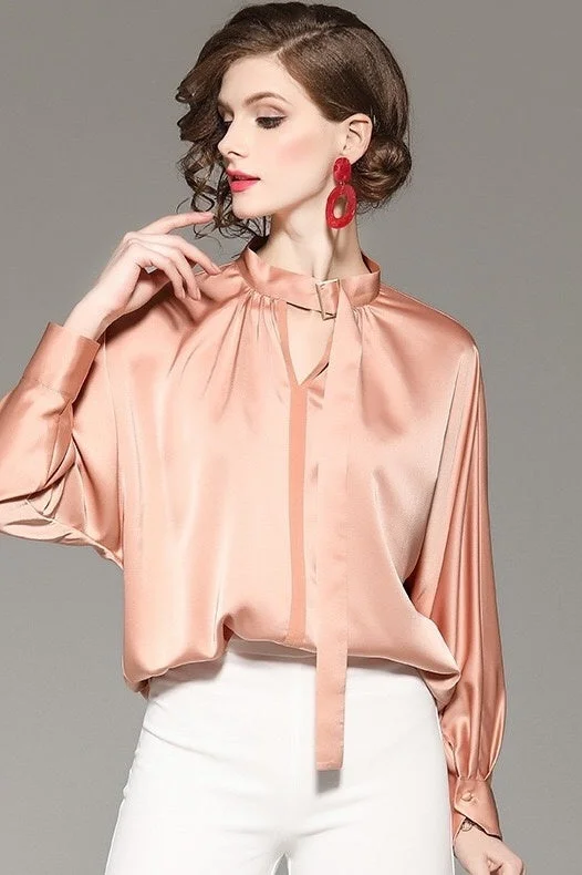 Peach Dolman Sleeve Satin Blouse Casual Stripe Blouse