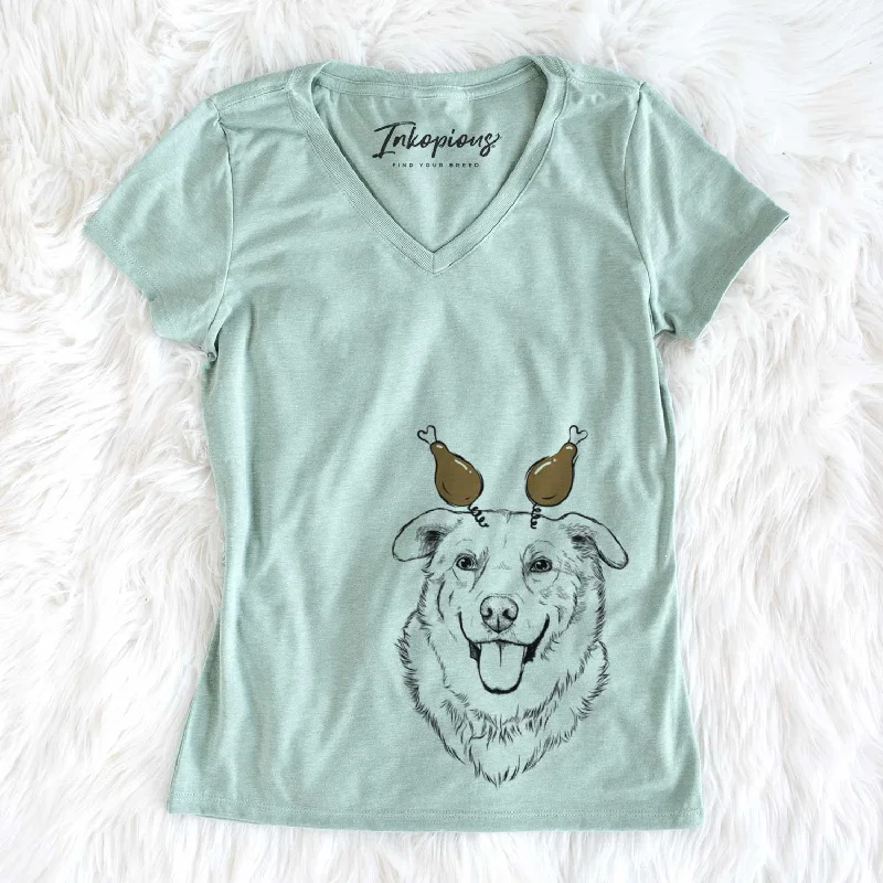 Thanksgiving Freeley the Mixed Breed - Women's V-neck Shirt-- Fleece Nylon Spandex