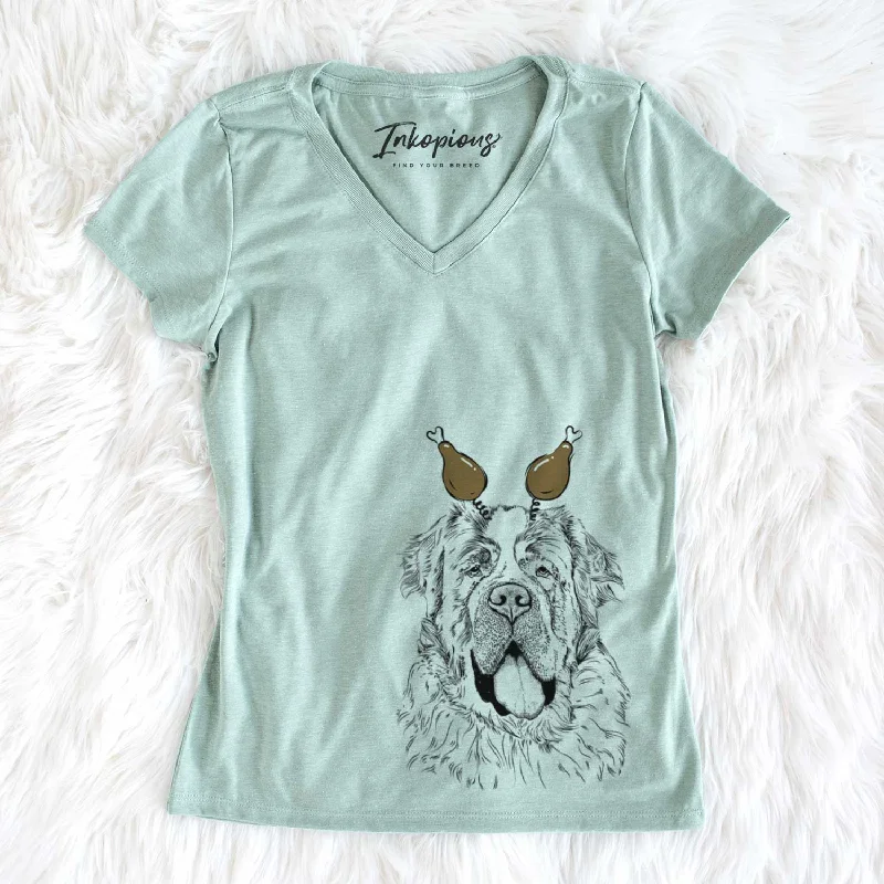Thanksgiving Hoss the Saint Bernard - Women's V-neck Shirt-- Fashionable Trendy Casual