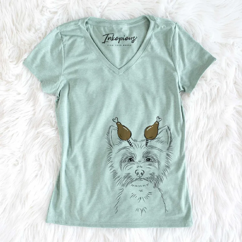 Thanksgiving Farva the Yorkshire Terrier - Women's V-neck Shirt-- Faux Fur Fabric Real Fur Fabric Shearling Fabric Thanksgiving Farva the Yorkshire Terrier - Women's V-neck Shirt-- Faux Fur Fabric Real Fur Fabric Shearling Fabric