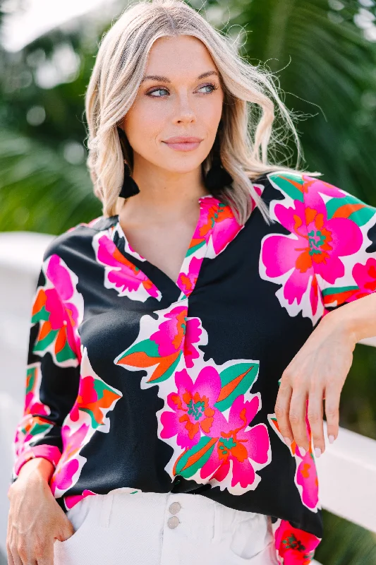 Never Lose You Black Floral Blouse Smart Business Blouse