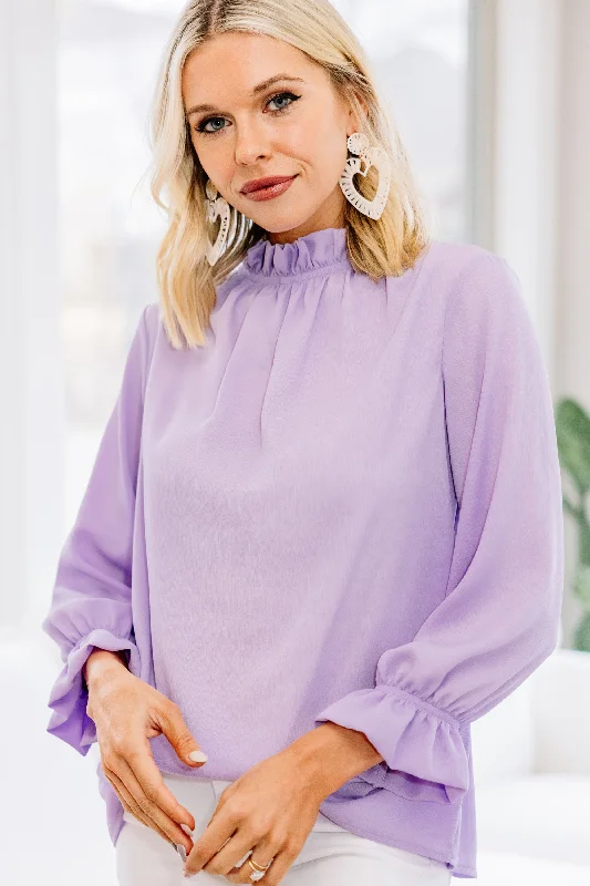 Tried And True Lilac Purple Ruffled Blouse Elegant Silk Blouse