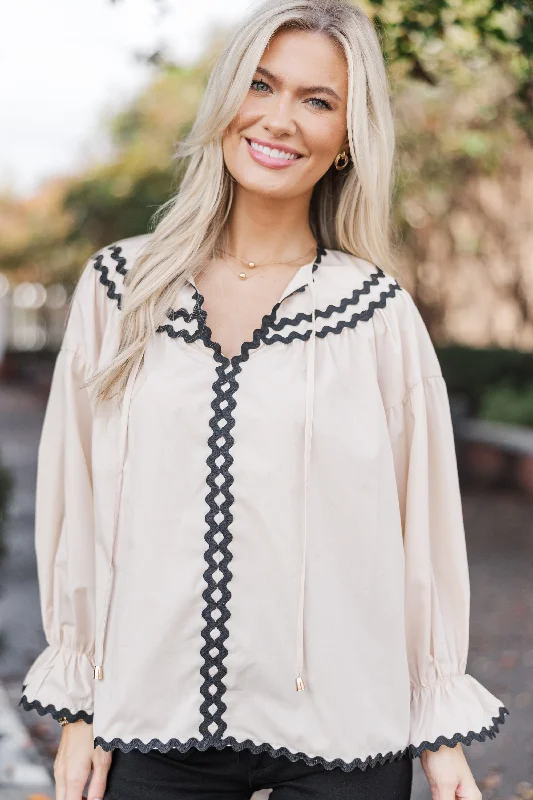Feeling Fresh Ecru White Rickrack Blouse Elegant Silk Blouse