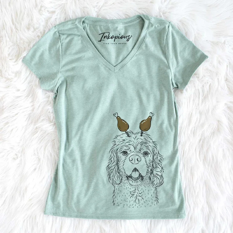 Thanksgiving Casey the American Cocker Spaniel - Women's V-neck Shirt-- Satin Blend Silk Blend Wool Blend Thanksgiving Casey the American Cocker Spaniel - Women's V-neck Shirt-- Satin Blend Silk Blend Wool Blend