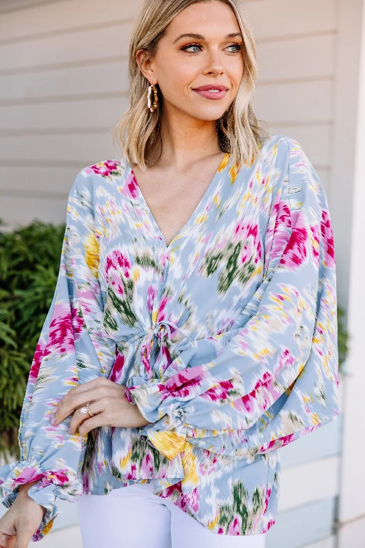On Your Best Behavior Blue Floral Blouse Versatile Layering Blouse