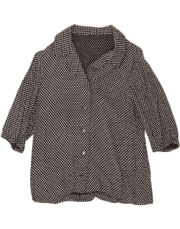 VINTAGE Womens 3/4 Sleeve Shirt Blouse UK 10 Small Black Geometric Satin Drape Blouse VINTAGE Womens 3/4 Sleeve Shirt Blouse UK 10 Small Black Geometric Satin Drape Blouse